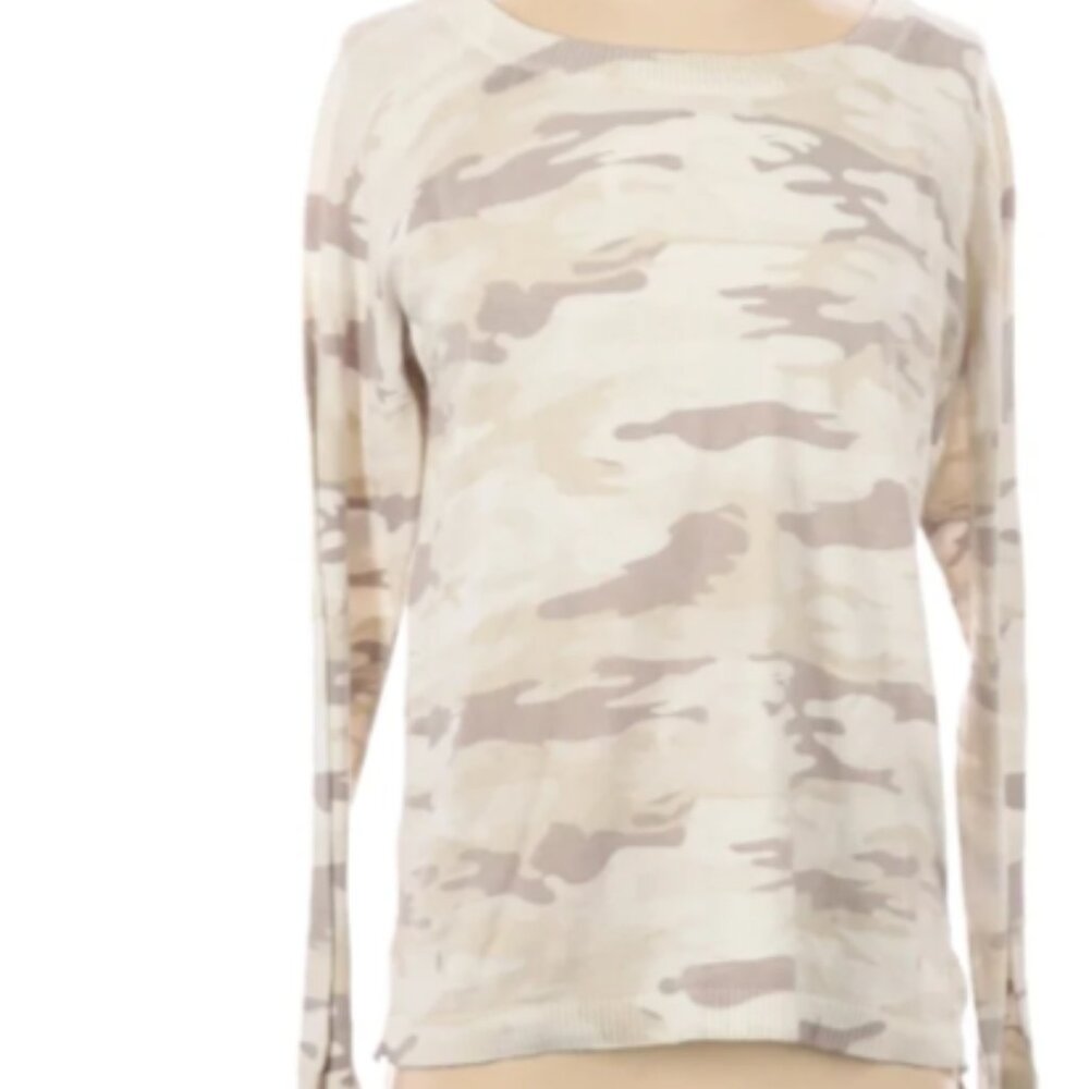 SANCTUARY LACE UP HERITAGE Cream Beige CAMO PULLOVER SWEATER TOP Small XS
